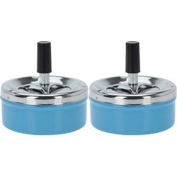 Set van 2x stuks ronde draaiasbak/drukasbak metaal 10 cm blauw voor binnen/buiten - Asbakken