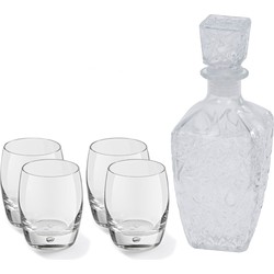 Glazen whisky/water karaf 750 ml met 4x whiskyglazen 360 ml - Whiskeykaraffen