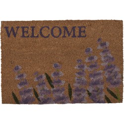 Clayre & Eef Deurmat  60x40 cm Bruin Paars Kokosvezel Pvc Rechthoek Lavendel Welcome Kokosmat