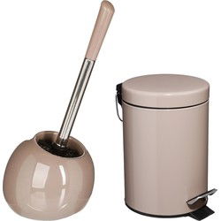 5Five Badkamer accessoires set - taupe - pedaalemmer/wc-borstel - Badkameraccessoireset