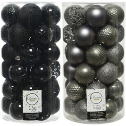 74x stuks kunststof kerstballen mix zwart en antraciet grijs 6 cm - Kerstbal