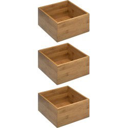 Set van 3x stuks opberg/sorteer/kast/lade verdelers vakjes bamboe hout 18 x 18 x 9.5 cm - Make-up dozen