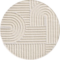 Tapijtenloods Japandi ART - Rond Vloerkleed Boho - Scandinavisch - Laagpolig Effen - Creme- 120 CM ROND