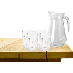 Excellent Houseware karaf schenkkan glas 1000 ml met 4x stuks waterglazen - Drinkglazen