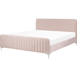 Beliani LUNAN - Tweepersoonsbed-Roze-Fluweel