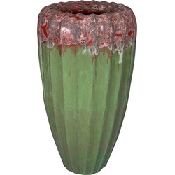 PTMD Linex Green ceramic pot organic ribbed round S