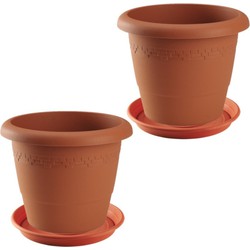 2x stuks bloempot met onderschaal terra cotta rond diameter 50 cm - Plantenpotten