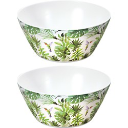 2x Tropische print fruitschalen/saladeschalen 25 cm - Serveerschalen