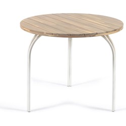 Kave Home - Cailin ronde tafel in massief 100% FSC acaciahout met stalen poten in wit Ø 90 cm