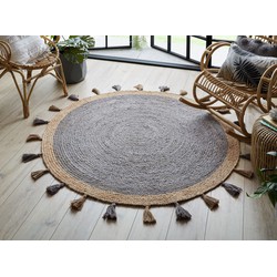 Rond Jute vloerkleed - Istanbul Naturel/Grijs - 150 CM ROND