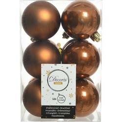 12x stuks kunststof kerstballen kaneel bruin 6 cm glans/mat - Kerstbal