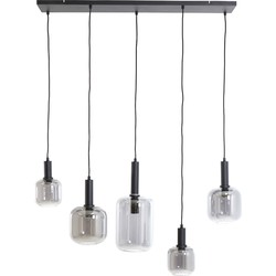 Light&living A - Hanglamp 5L 110x22x32 cm LEKAR zwart+smoke glas