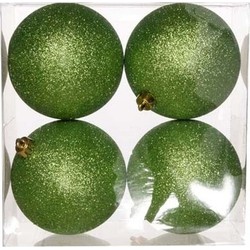 4x Kunststof kerstballen glitter appelgroen 10 cm kerstboom versiering/decoratie - Kerstbal