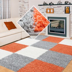 Tapijtenloods Basic Shaggy Geblokt vloerkleed Oranje / Grijs Hoogpolig- 200x290 CM