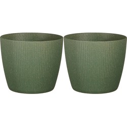 2x stuks plantenpot/bloempot kunststof donkergroen ribbels patroon - D22/H22 cm - Plantenpotten