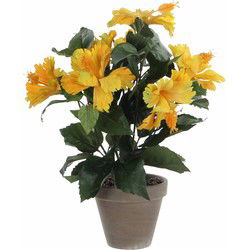 Mica Decorations Kunstplant Hibiscus - geel - H40 x D30 cm - Kunstplanten
