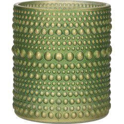 Countryfield theelichthouder/kaarsenhouder - groen/goud - 7x8 cm - Waxinelichtjeshouders