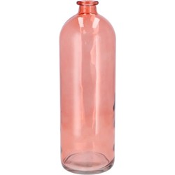 DK Design Bloemenvaas fles model - helder gekleurd glas - koraal roze - D14 x H41 cm - Vazen