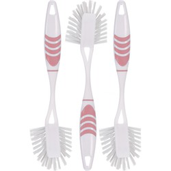 Afwasborstel met ophang lus - 3x stuks - roze - 29 cm - Afwasborstel