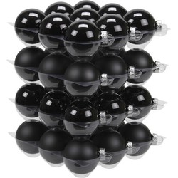 36x Glazen kerstballen mat/glans zwart 6 cm - Kerstbal