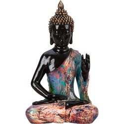 Boeddha beeld Colorfull - binnen/buiten - kunststeen - zwart/kleurenmix - 18 x 31 cm - Beeldjes