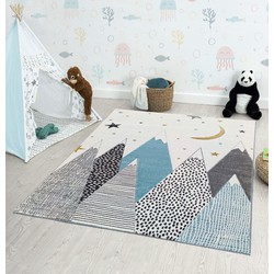 Flycarpets Kids Vloerkleed - Kinderkamer Speelkleed - Berg Motief - Blauw - 160x230 cm