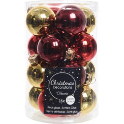 Kerstbal glas d3.5 cm rood/goud 16st kerst