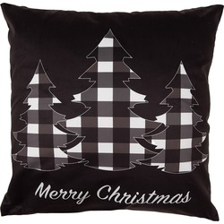 Clayre & Eef Kussenhoes  45x45 cm Zwart Wit Polyester Kerstbomen Merry Christmas Sierkussenhoes