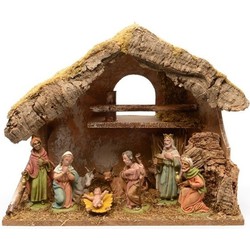 Decoris Kerststal - inclusief 8 figuren - 38 x 18 x 29 cm - Kerststallen