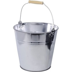 Concorde Zinken emmer/plantenpot - zilver - 8 liter - houten handvat - IJzeren emmer / teil
