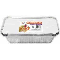 DID Meal prep bewaar bakjes - Aluminium - 5x - 20x11x5cm - met deksel - Vershoudbakjes