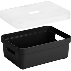 Opbergboxen/opbergmanden zwart van 9 liter kunststof met transparante deksel - Opbergbox