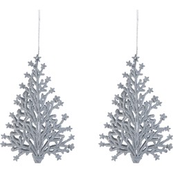 4x stuks kunststof kersthangers kerstboom zilver glitter 15 cm kerstornamenten - Kersthangers