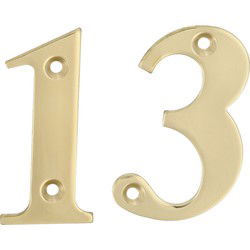 AMIG Huisnummer 13 - massief messing - 10cm - incl. bijpassende schroeven - gepolijst - goudkleur - Huisnummers