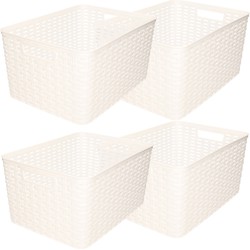 Set van 6x stuks opbergboxen/opbergmandjes rotan parel wit kunststof - Opbergbox