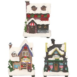 Kerstdorp huisjes set van 3x huisjes met Led verlichting 12 cm - Kerstdorpen