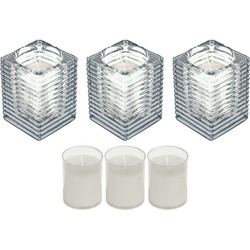 3x Kaarsen wit in kaarsenhouders met 3 navullingen 7 x 10 cm 24 branduren sfeerkaarsen - Stompkaarsen