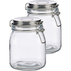 Set van 6x stuks glazen luxe keuken voorraadpotten/voorraadbussen met klepdeksel zilver 1000 ml - Voorraadpot