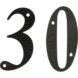 AMIG Huisnummer 30 - massief gesmeed staal - 10cm - incl. bijpassende schroeven - zwart - Huisnummers