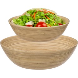 5Five Salade of voedsel serveer schalen set 2x stuks - bamboe - lichtbruin - D30 x H10/D20 x H8 cm - Serveerschalen