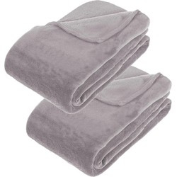 Grote Fleece deken/fleeceplaid - 2x - grijs - polyester - 230 x 180 cm - Plaids