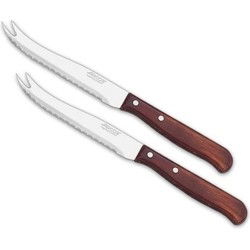 Kaasmes - 2x - 20 cm - RVS - houten handvat - mes om kaas mee te snijden - Kaasschaven
