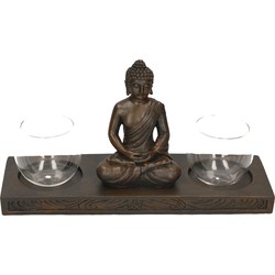 Decoratie boeddha beeldje met theelichthouder zwart zittend 32 cm - Kaarsenplateaus