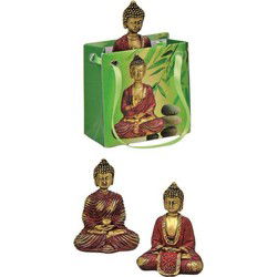 Klein cadeau Boeddha beeld - rood/goud - in cadeautasje - H5,5 cm - Beeldjes