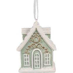 Clayre & Eef Kersthanger Gingerbread house 6x4x8 cm Groen Kunststof Kerstboomversiering