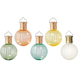 Set van 10x stuks buiten led lichtgroene, turquoise, oranje, gele en witte solar lampion 11 cm - Lampionnen