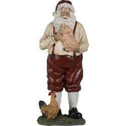 Clayre & Eef Beeld Kerstman Rood Beige Kunststof