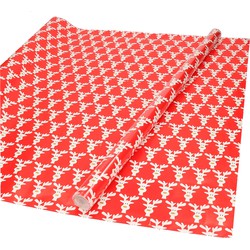 Kerst inpakpapier/cadeaupapier rood met rendieren 200 x 70 cm - Cadeaupapier