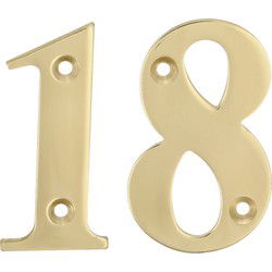 AMIG Huisnummer 18 - massief messing - 5cm - incl. bijpassende schroeven - gepolijst - goudkleur - Huisnummers