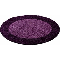 Candy Shaggy Lijstmotief Rond vloerkleed - paars - 160 X 160 ROND CM